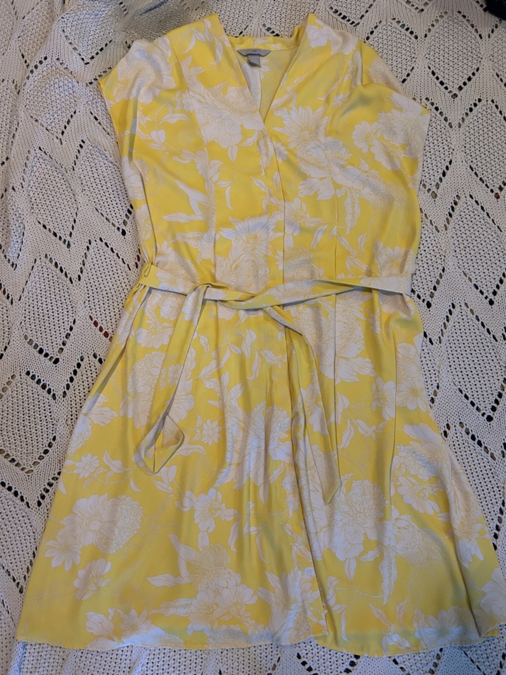 H&M Yellow Floral Button Down Shirt Dress Sz XL